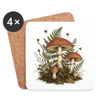 Cottagecore Mushroom Botanical Vintage - Coasters (set of 4) - white - Front