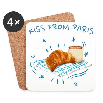 Ein Kuss aus Paris, Frankreich mit Croissant - Untersetzer (4er-Set) - Weiß - Vorne