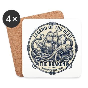 Vintage Kraken Sea Monster Emblem Maritime Ship - Untersetzer (4er-Set) - Weiß - Vorne