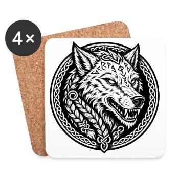 Norse Fenrir Wolf - Viking Runes - Coasters (set of 4) - white - Front