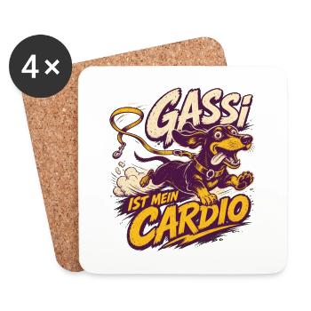 Gassi ist mein Cardio – Dackel - Untersetzer (4er-Set) - Weiß - Vorne