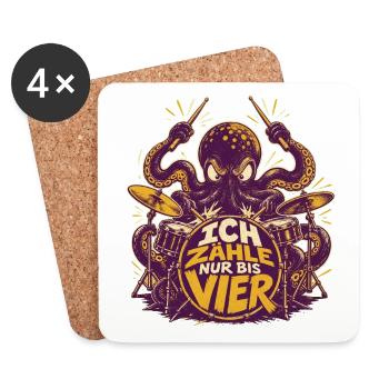 Ich zähle nur bis vier – Drummer Oktopus - Untersetzer (4er-Set) - Weiß - Vorne