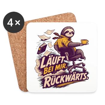 Läuft bei mir rückwärts – Büro Faultier - Untersetzer (4er-Set) - Weiß - Vorne