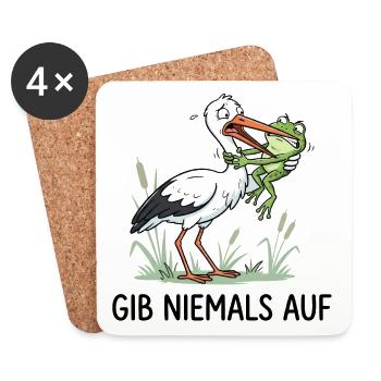 Gib niemals auf! – Lustiger Storch & Frosch - Untersetzer (4er-Set) - Weiß - Vorne