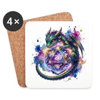 Cute Dragon with D20 Dice – Pen & Paper - Coasters (set of 4) - white - Front