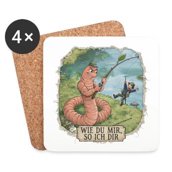 Wie du mir, so ich dir – Wurm angelt Angler - Untersetzer (4er-Set) - Weiß - Vorne