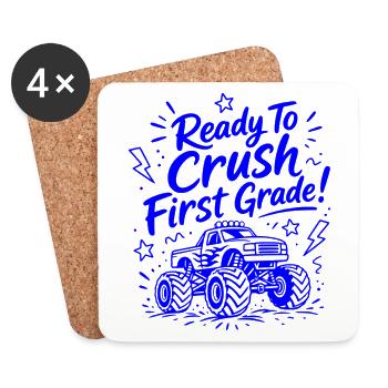 Ready To Crush First Class – lustiger Monstertruck - Untersetzer (4er-Set) - Weiß - Vorne