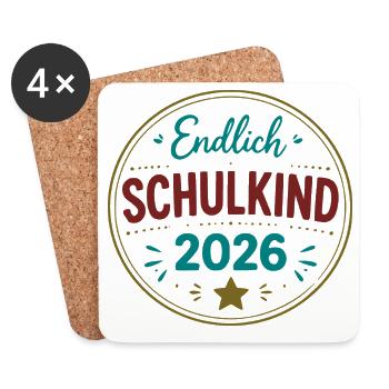 Endlich Schulkind 2026 Badge - Untersetzer (4er-Set) - Weiß - Vorne