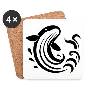 Leaping Whale Silhouette Sea Motif - Coasters (set of 4) - white - Front