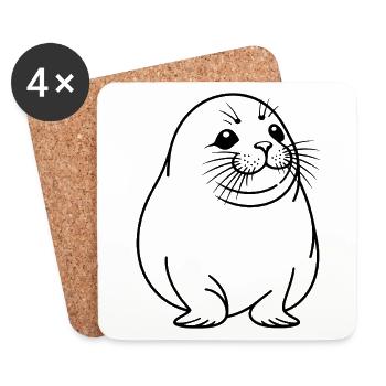 Moppelige Robbe One Line Tiermotiv - Untersetzer (4er-Set) - Weiß - Vorne