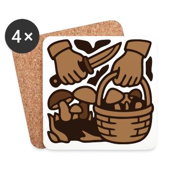 Mushroom Picker Basket Graphic - Coasters (set of 4) - white - Front