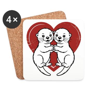 Verliebte Otter - Untersetzer (4er-Set) - Weiß - Vorne