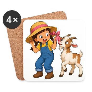 Girl with goat and bow farm motif - Coasters (set of 4) - white - Front