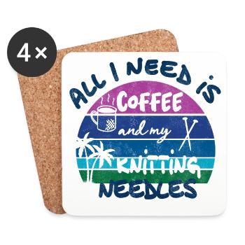 Tout ce dont j’ai besoin, c’est de café et de mes aiguilles à tricoter - Dessous de verre (lot de 4) - blanc - Devant