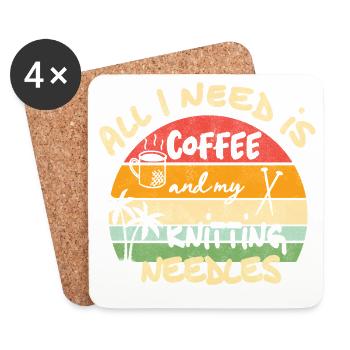 All I need is coffee and my knitting needles - Untersetzer (4er-Set) - Weiß - Vorne
