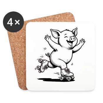 Süßer Rollschuhlaufender Schweinsklittschuhläufer - Untersetzer (4er-Set) - Weiß - Vorne