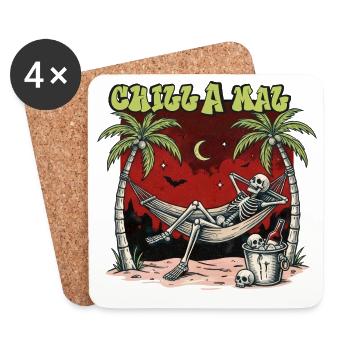 Chill A Mal – Skelett Hängematte Sommer Humor - Untersetzer (4er-Set) - Weiß - Vorne