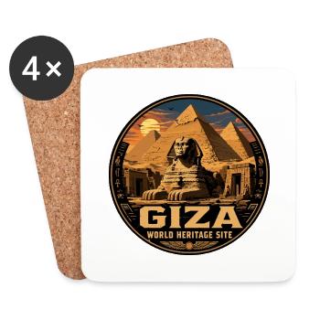 Giza Egypt Pyramids Vintage Travel Badge - Coasters (set of 4) - white - Front