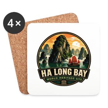 Insigne de voyage vintage Ha Long Bay Vietnam - Dessous de verre (lot de 4) - blanc - Devant