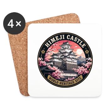 Himeji Castle Japan Vintage-Reiseabzeichen - Untersetzer (4er-Set) - Weiß - Vorne
