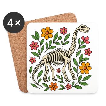 Brachiosaurus Skelett mit Blumen - Untersetzer (4er-Set) - Weiß - Vorne