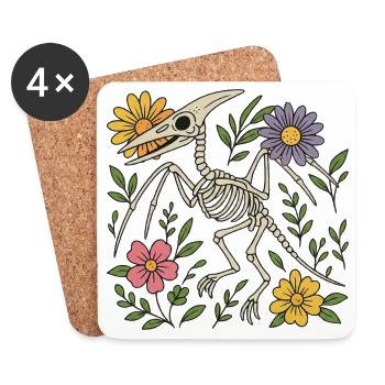 Pterodactylus Skelett mit Blumen - Untersetzer (4er-Set) - Weiß - Vorne