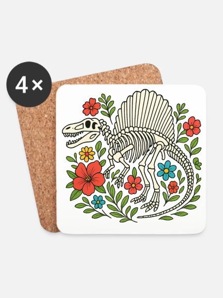 Spinosaurus Skelett mit Blumen - Untersetzer (4er-Set) - Weiß