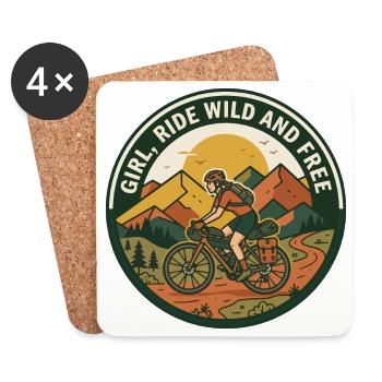 Girl Ride Wild And Free Gravel Bike Abzeichen - Untersetzer (4er-Set) - Weiß - Vorne