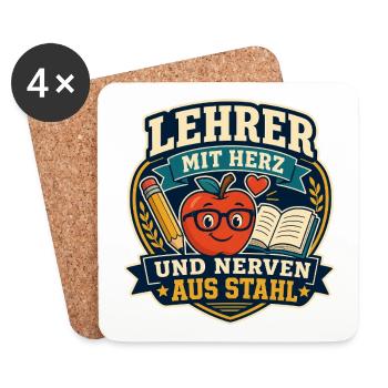 Lehrer mit Herz und Nerven aus Stahl - Untersetzer (4er-Set) - Weiß - Vorne