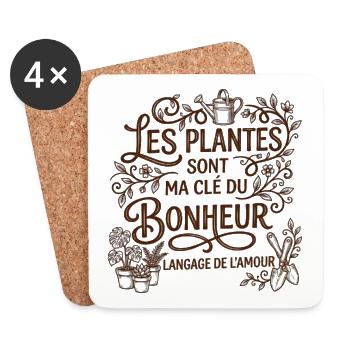 Les Plantes sont ma Cle du Bonheur - Jardinage - Dessous de verre (lot de 4) - blanc - Devant