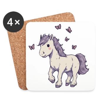 Süßes Pony mit Schmetterlingen - Untersetzer (4er-Set) - Weiß - Vorne