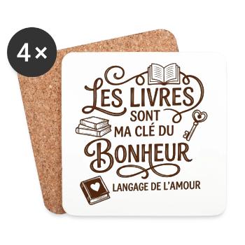 Booklover : Les livres sont ma clé du bonheur - Dessous de verre (lot de 4) - blanc - Devant
