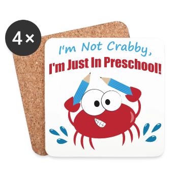 Preschool Crab with Pencils - Coasters (set of 4) - white - Front