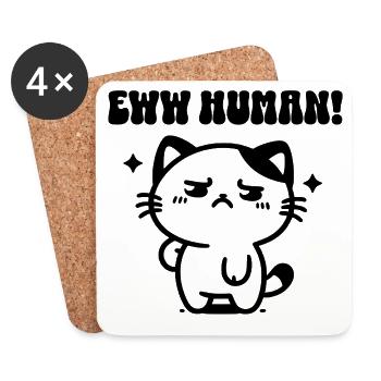 Ew Human Katze Sarkasmus Introvert Geschenk - Untersetzer (4er-Set) - Weiß - Vorne