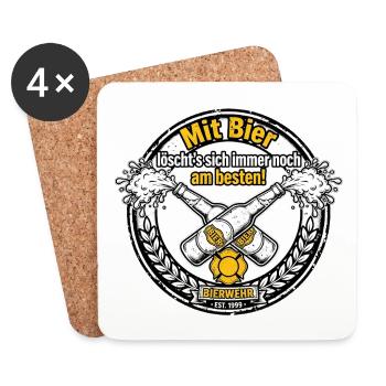 BIERWEHR - Mit Bier löscht's sich noch am besten - Untersetzer (4er-Set) - Weiß - Vorne