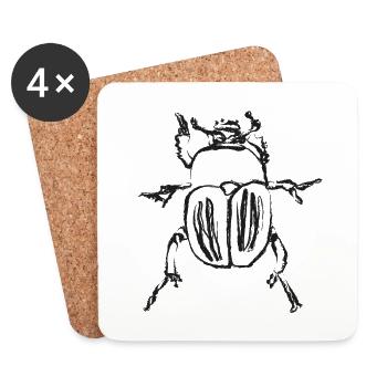 Scarabée noir – Illustration insecte - Coasters (set of 4) - white - Front