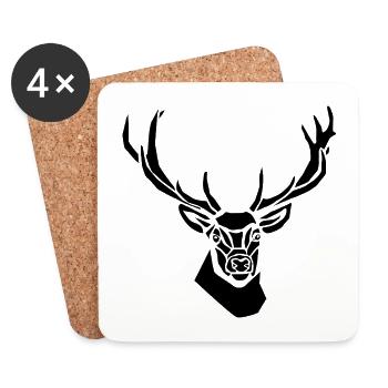 Black Graphic Deer – Geometric Portrait - Coasters (set of 4) - white - Front