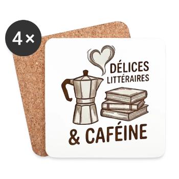 Delices litteraires & Cafeine - Livre et Cafe - Dessous de verre (lot de 4) - blanc - Devant