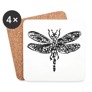 Black Vintage Dragonfly – Insect Illustration - Coasters (set of 4) - white - Front