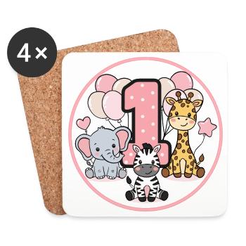 First Birthday Wildlife 1 - Coasters (set of 4) - white - Front