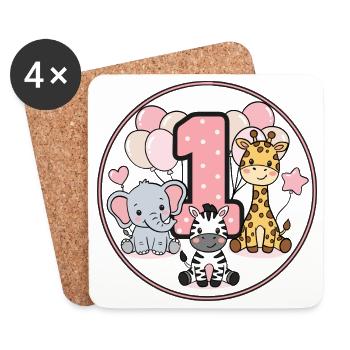 First Birthday Animal Friends Circle - Coasters (set of 4) - white - Front