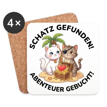 Katzen Piraten Schatz gefunden - Untersetzer (4er-Set) - Weiß - Vorne