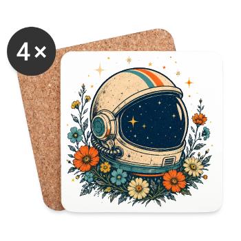 Cosmos Flowers Astronaut Helmet - Coasters (set of 4) - white - Front