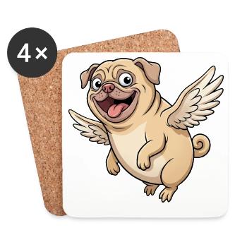 Lustiger Mops Engel mit Flügeln Cartoon - Untersetzer (4er-Set) - Weiß - Vorne