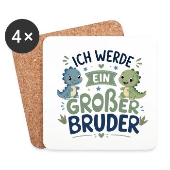 Ich werde Großer Bruder – Dino-Design - Untersetzer (4er-Set) - Weiß - Vorne