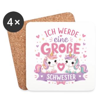 Ich werde eine Große Schwester – Einhorn Duo - Untersetzer (4er-Set) - Weiß - Vorne