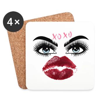 Kusslippen und Augen Glamour - Untersetzer (4er-Set) - Weiß - Vorne