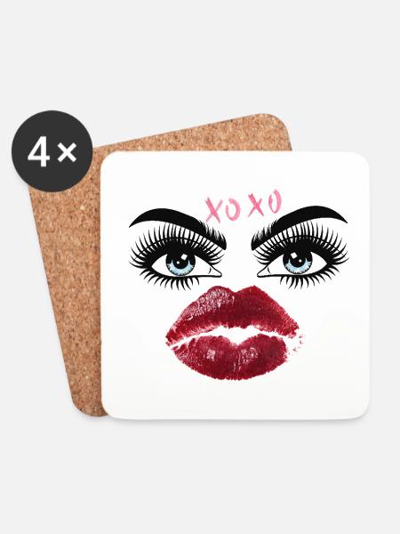 Kissable lips and eyes glamour - Coasters (set of 4) - white
