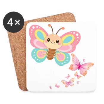 Pastellschmetterling Motiv - Untersetzer (4er-Set) - Weiß - Vorne