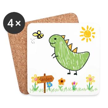 Dino Garden Green Kids - Coasters (set of 4) - white - Front